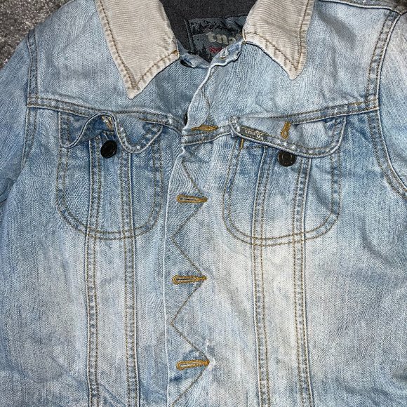 Distressed TNA Aritzia Light Coloured Denim Flannel Lined Jacket - Picture 2 of 4